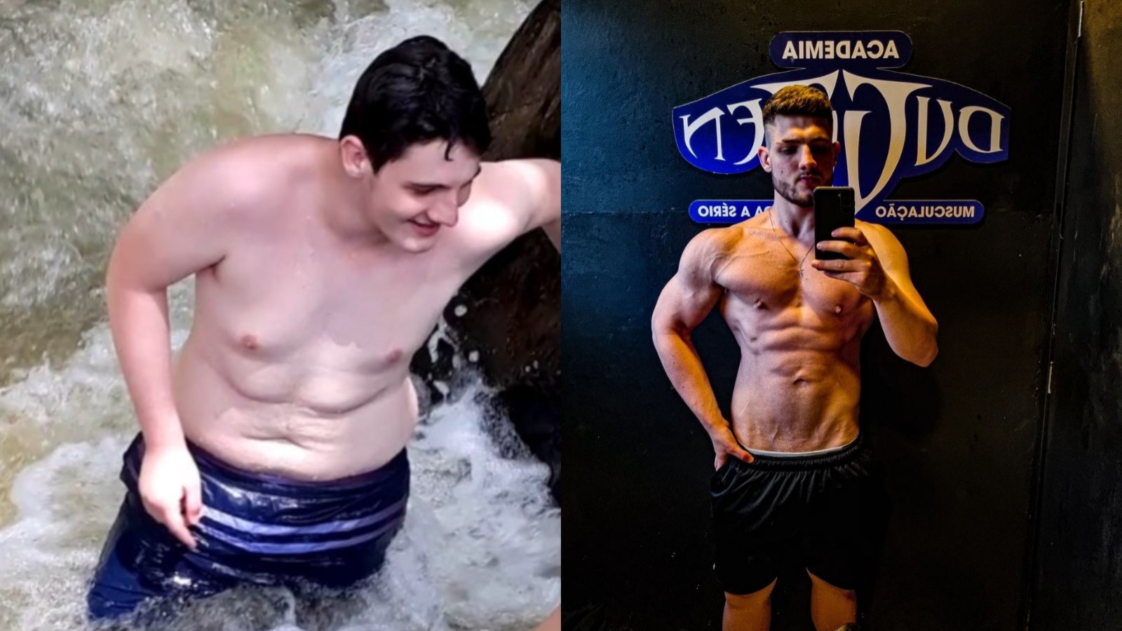 Matheus Pavlak, antes y después de su transformación al fisiculturismo.