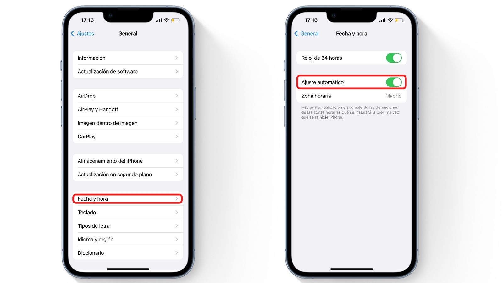 Cambio de hora en iOS