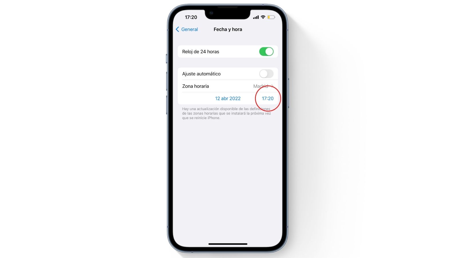 Cambio de hora en iOS