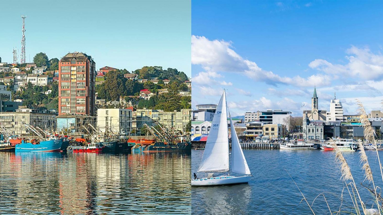 Foto de Valdivia y Talcahuano desde el mar.