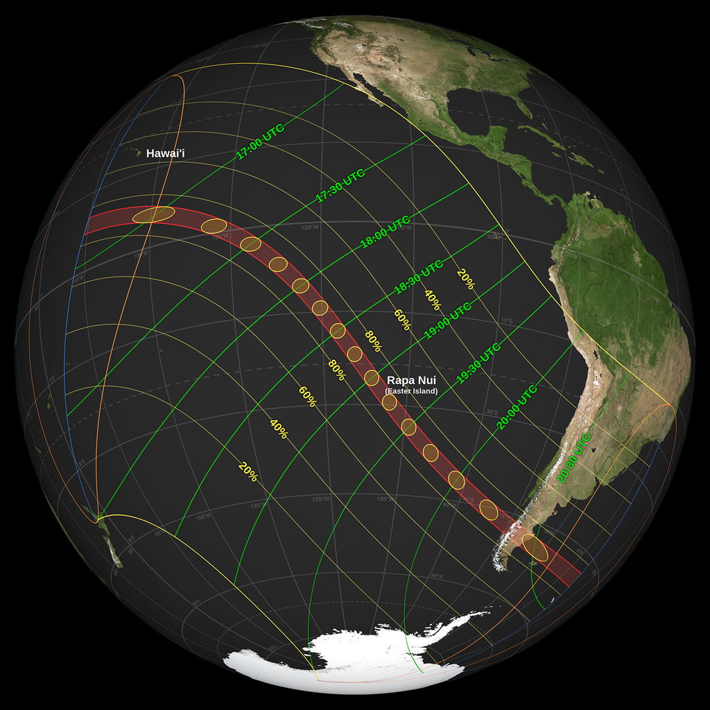 Mapa del eclipse solar 2024.