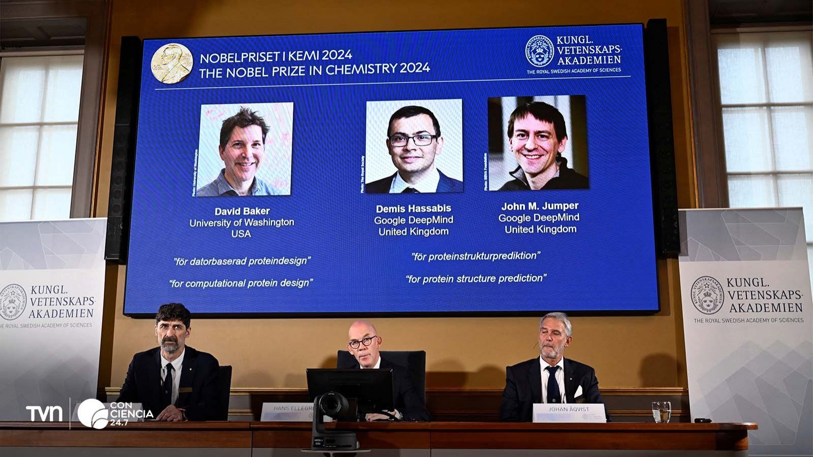 Premio Nobel de Química 2024 a David Baker, Demis Hassabis y John Jumper.