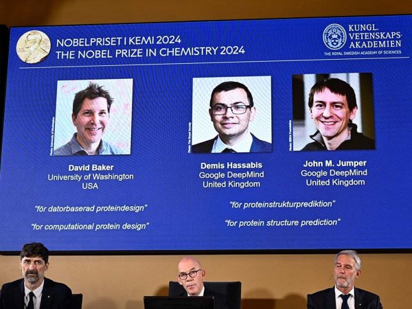Premio Nobel de Química 2024 a David Baker, Demis Hassabis y John Jumper.