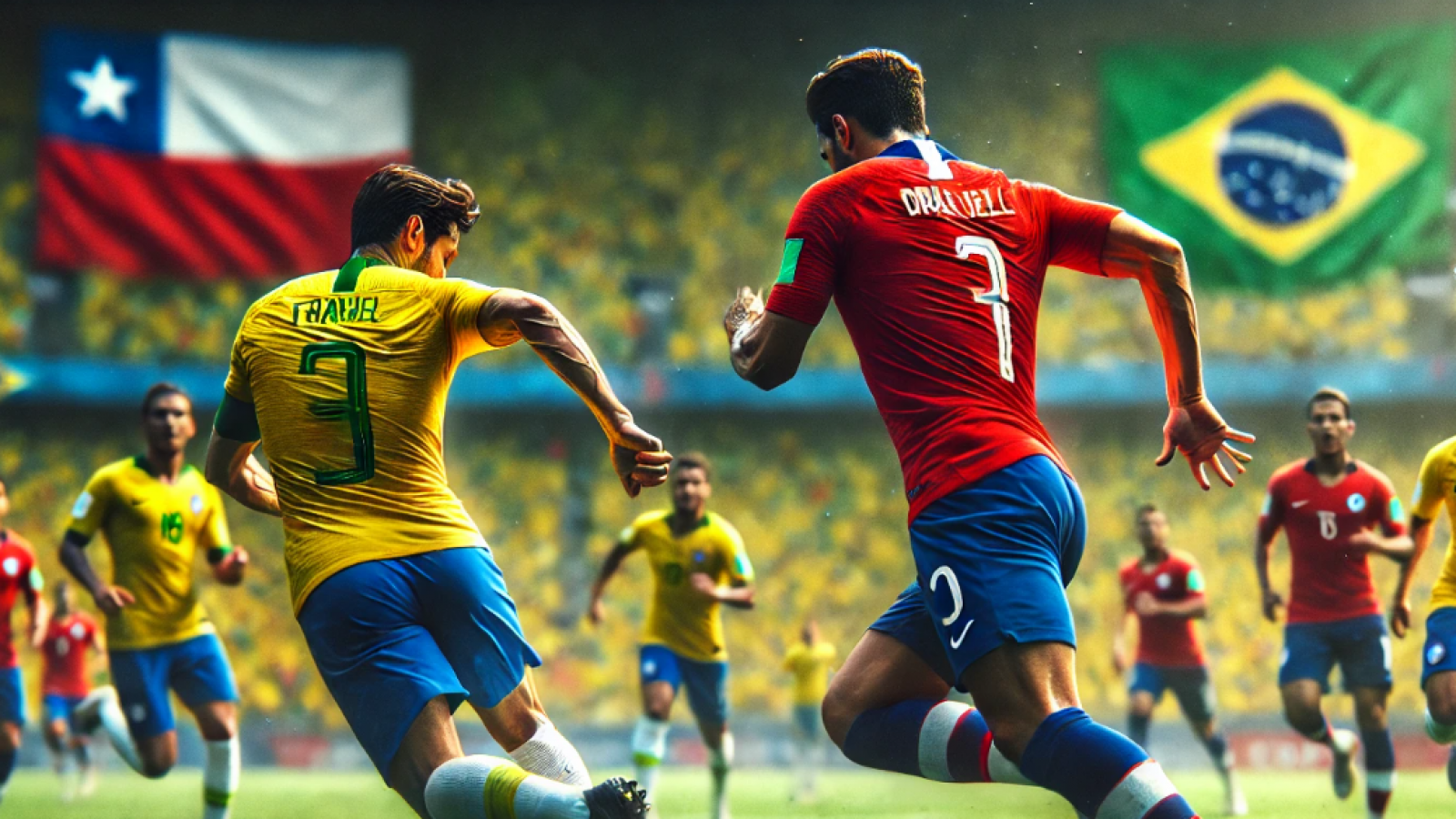 Jugadores de Chile y Brasil