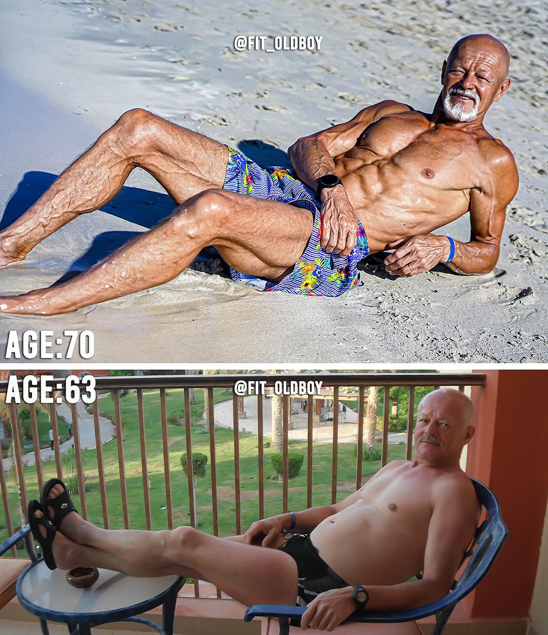 Hombre de 70 años que parece de 30 comparación hace 7 años