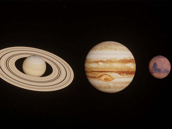 Cielo nocturno mostrando la alineación de 6 planetas en una conjunción única.