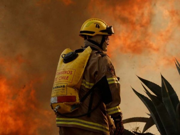 Densa nube de humo cubre un área afectada por incendios forestales en Chile.