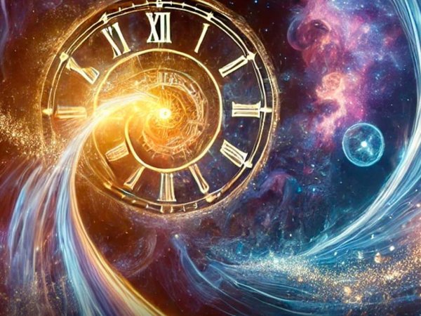 Representación conceptual del tiempo fluyendo en dos direcciones en el mundo cuántico.