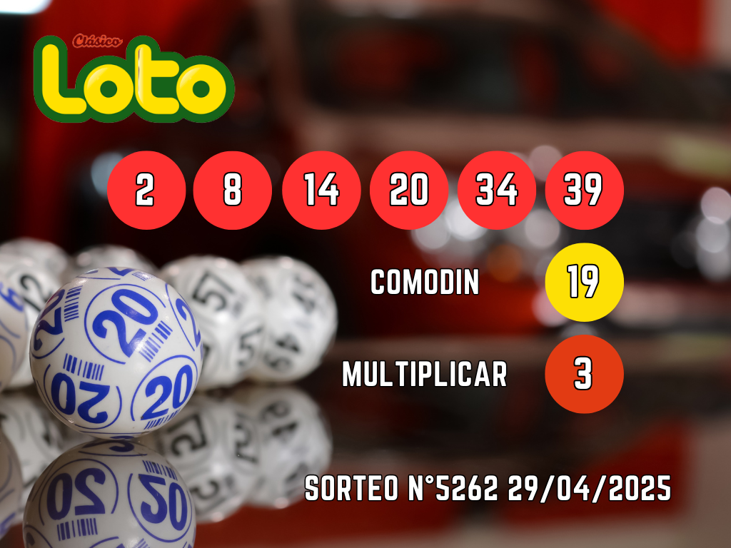 RESULTADOS LOTO, SORTEO 5262 - MARTES 29 DE ABRIL 2025
