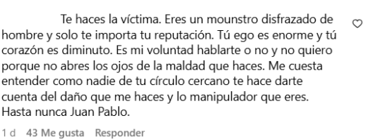 Pantallazo del tercer mensaje de la hija de Juan Pablo Sáez