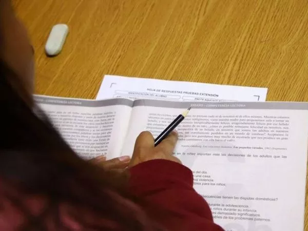 Niño escolar escribiendo cuaderno