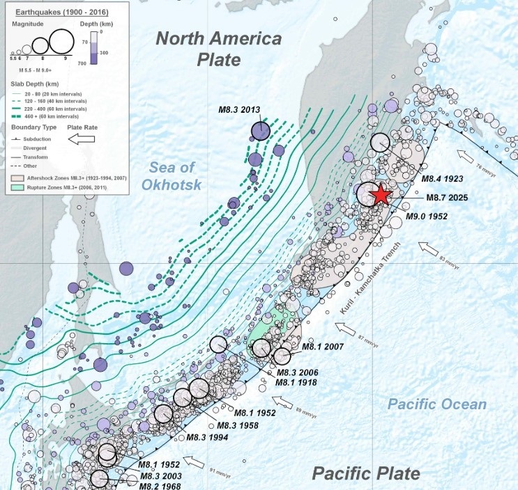 Registro de terremotos en la zona de Kamchatka
