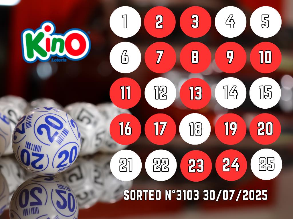 RESULTADOS KINO, SORTEO 3103 - MIÉRCOLES 30 DE JULIO 2025
