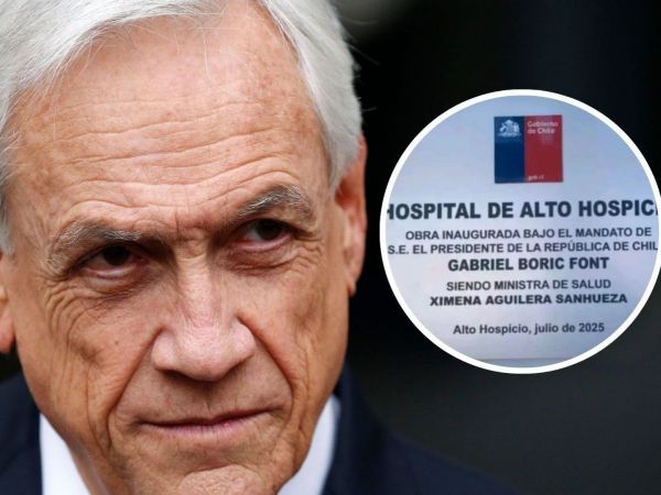 Sebastián Piñera y placa de Boric