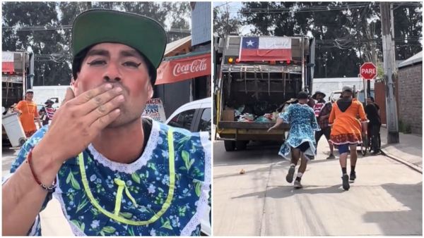 Recolectores de basura, vestidos con trajes típicos, salen a pedir propinas en San Bernardo.