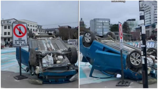 Intervención con auto volcado en Puerto Montt