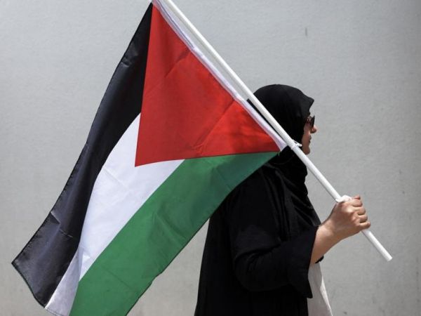 Manifestante con la bandera de Palestina