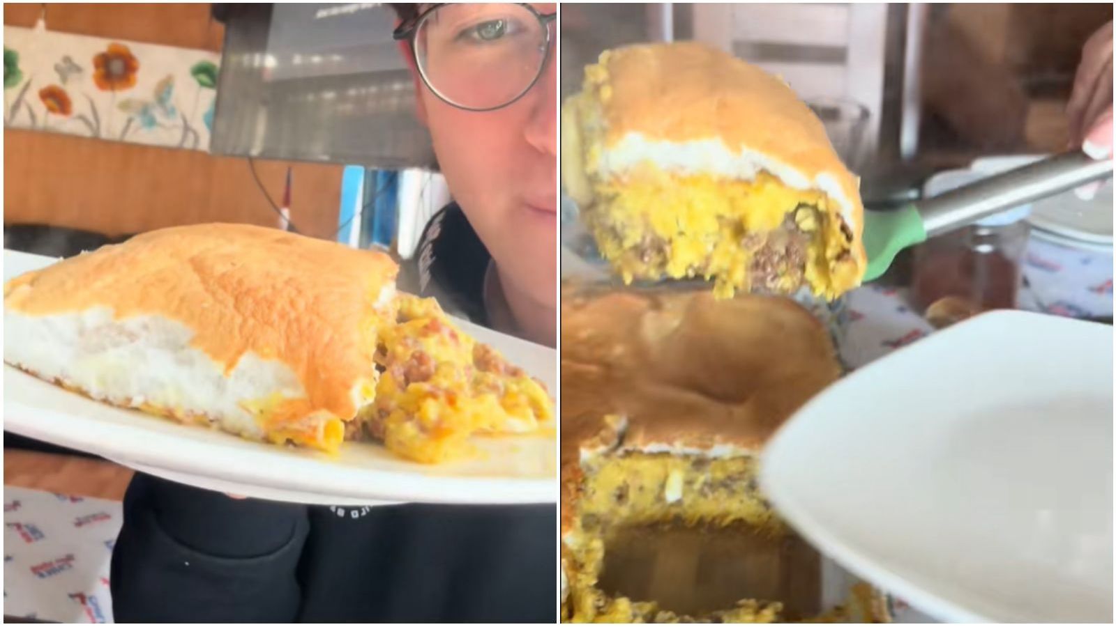 tiktoker muestra pastel de choclo con merengue.