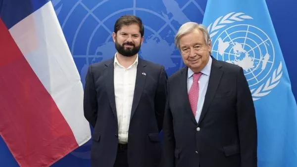 Presidente Boric junto a Antonio Guterres, secretario general de la ONU