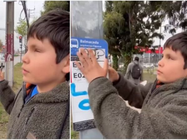 Niño ciego denuncia mal estado braille en paraderos