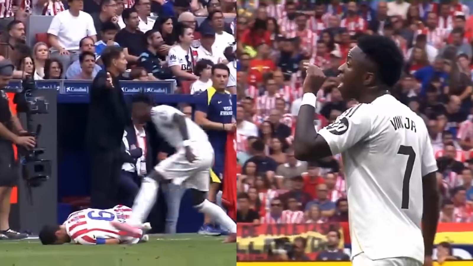 Vinicius Junior encarando a Koke en el derbi de Madrid
