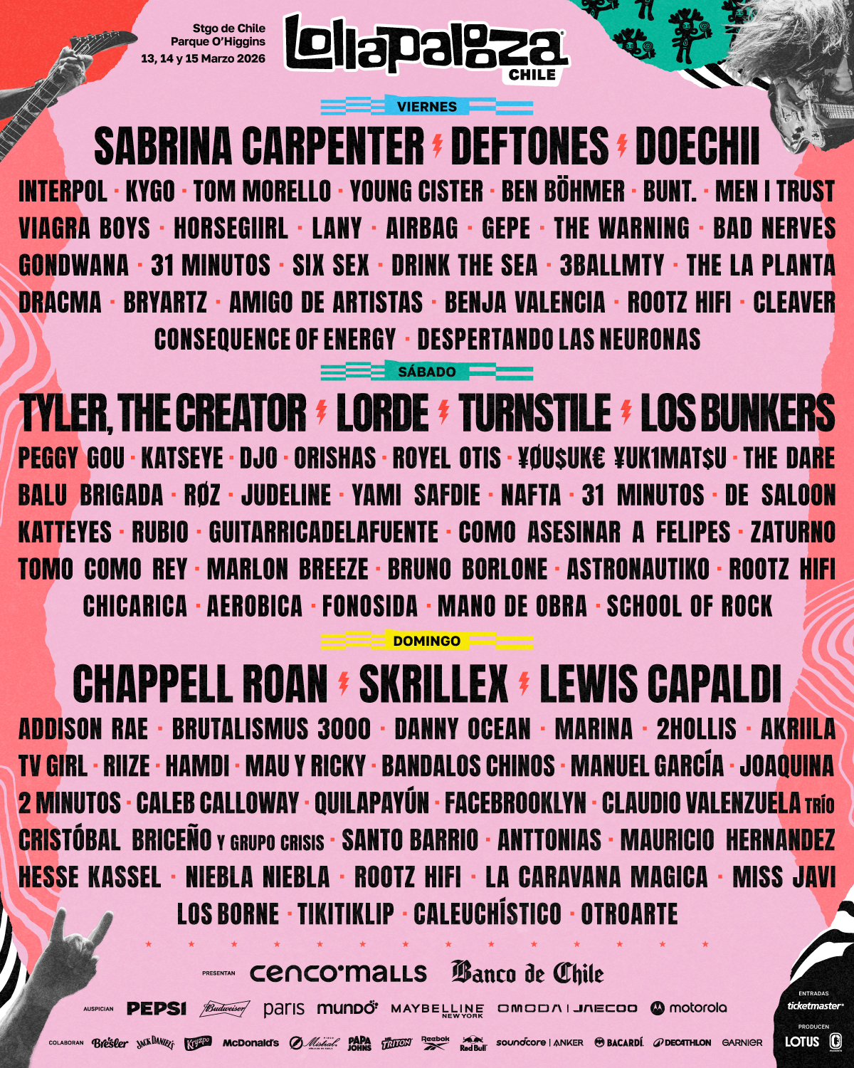 Line up completo de lollapalooza 2026