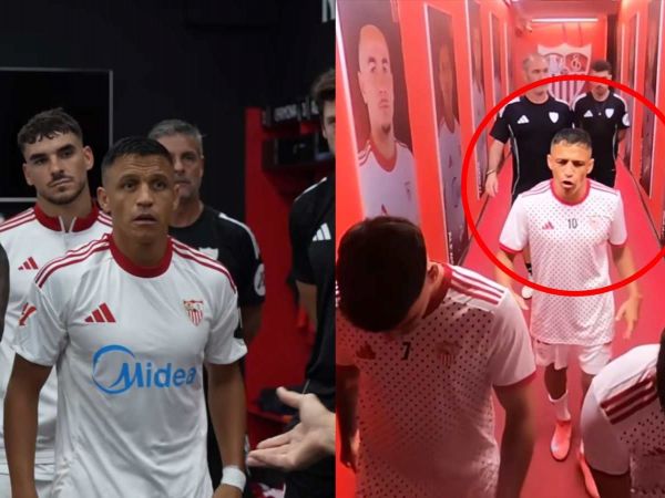 Alexis Sánchez arengando a sus compañeros previo al partido frente al FC Barcelona