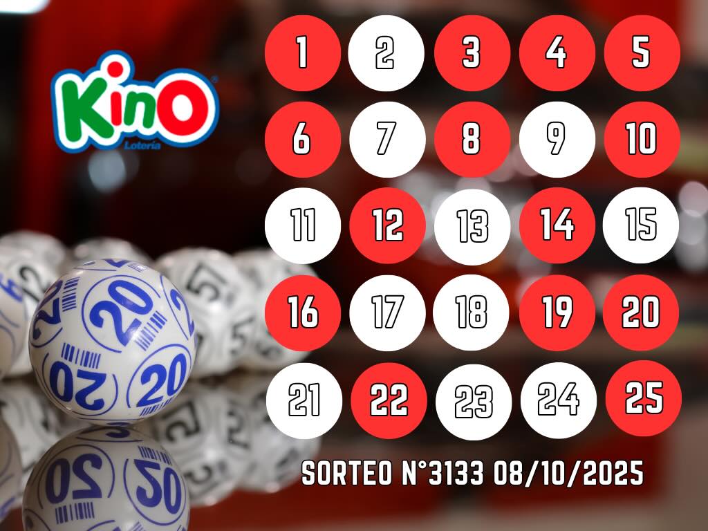 RESULTADOS KINO, SORTEO 3133 - MIÉRCOLES 8 DE OCTUBRE 2025