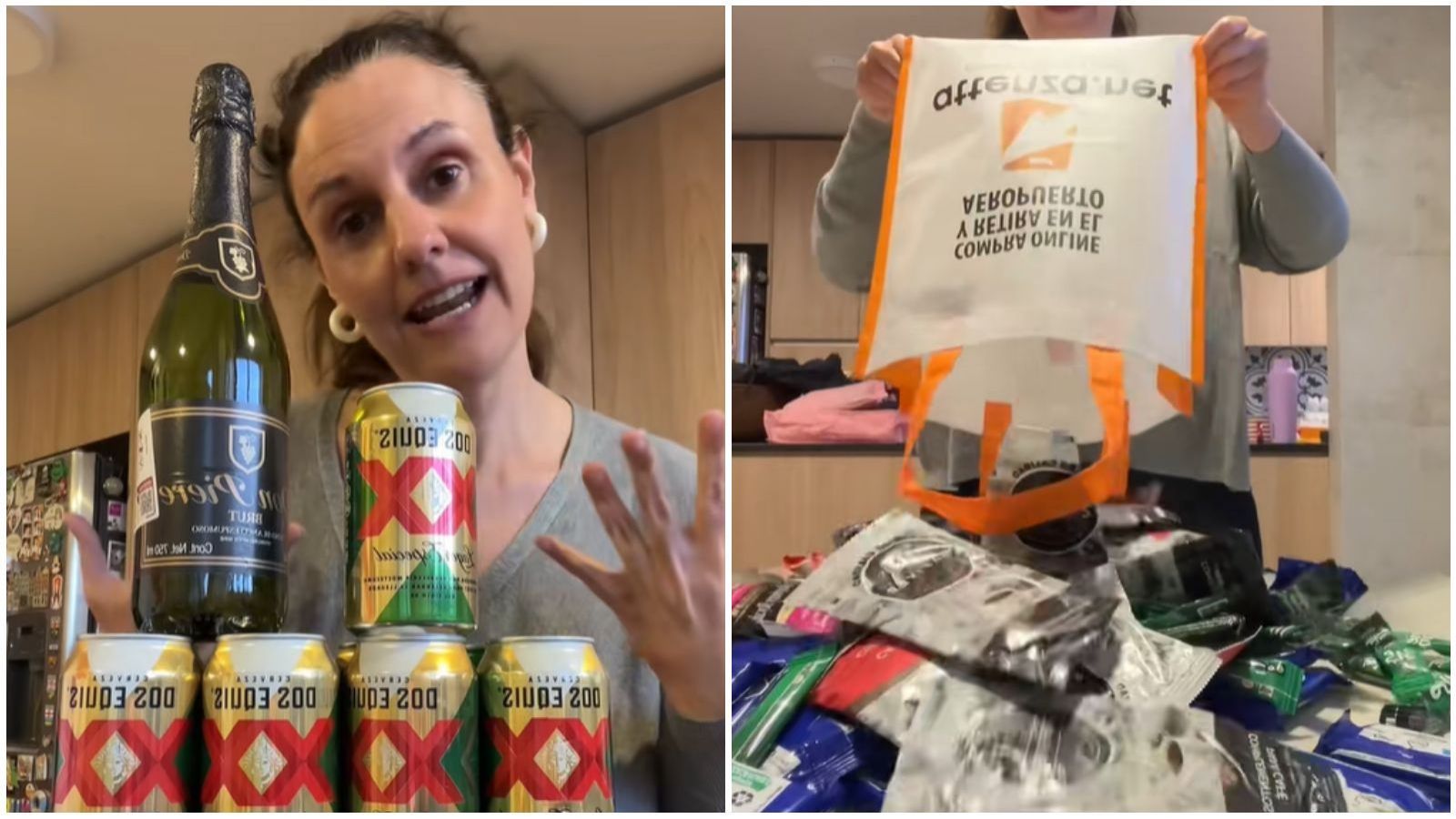 Mujer muestra lo que se trajo desde el hotel