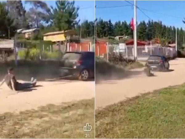 Delincuente es amarrado a auto y arrastrado por vecinos en Valparaíso