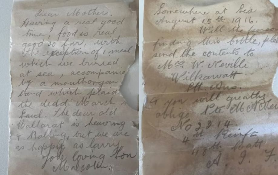 Mensajes de soldados primera guerra mundial en una botella