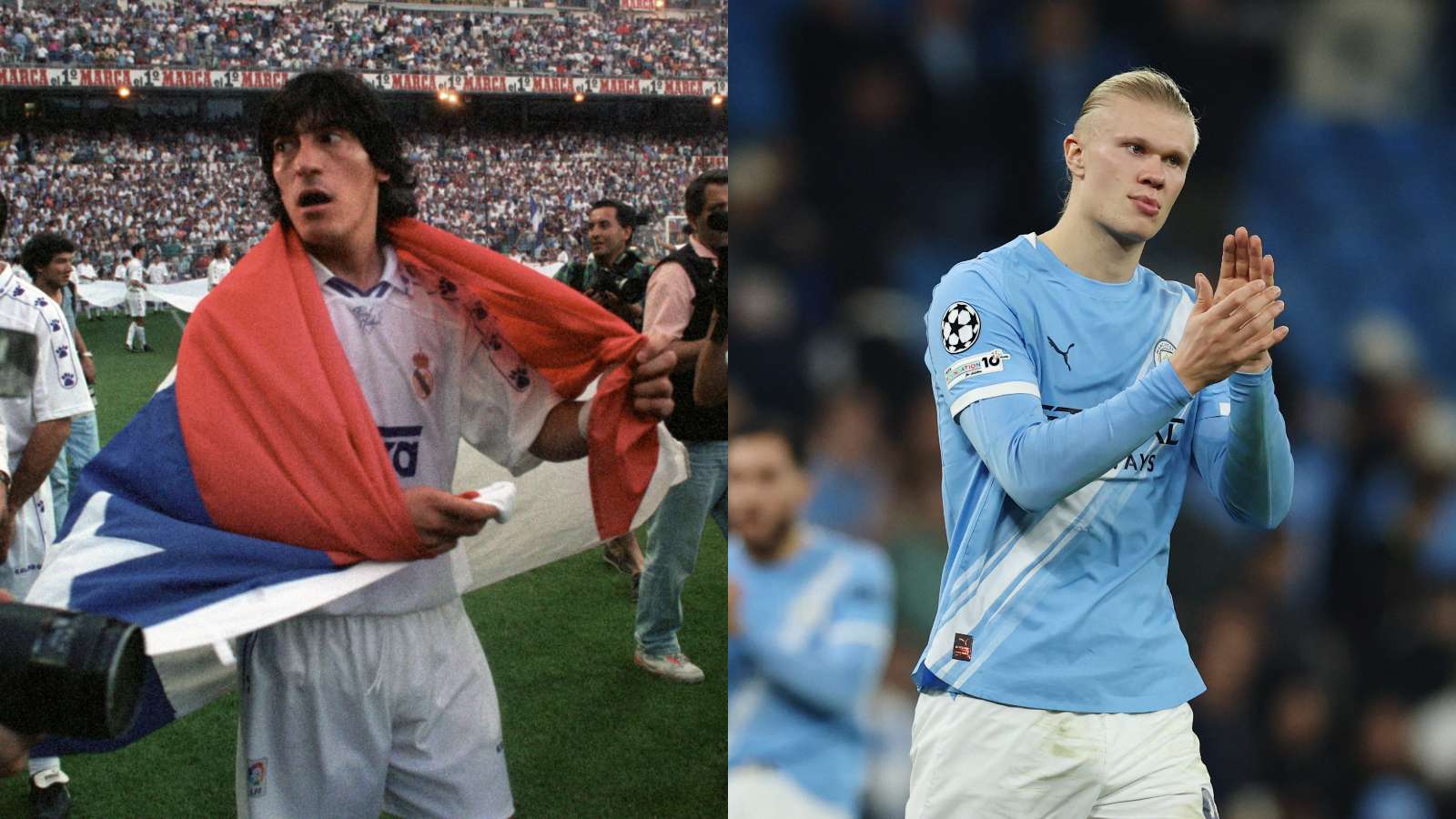 Iván Zamorano en el Real Madrid y Erling Haaland en el Manchester City