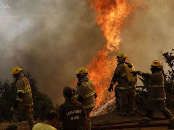 Bomberos combatiendo un incendio forestal