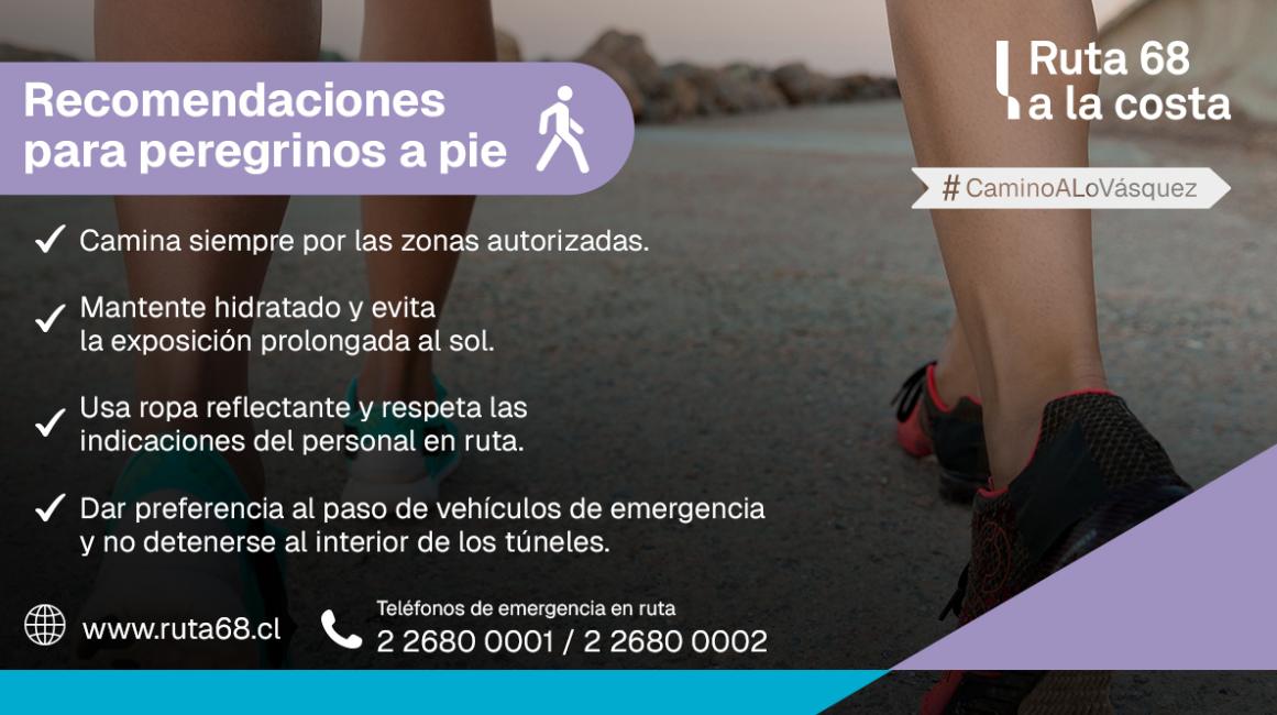 Recomendaciones de Ruta 68 para peregrinos de Lo Vásquez