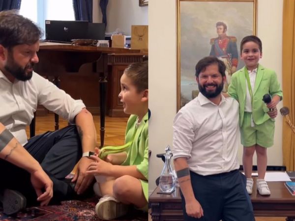 Presidente Gabriel Boric y Santino, niño que se viralizó por llorar al enterarse del término de su mandato