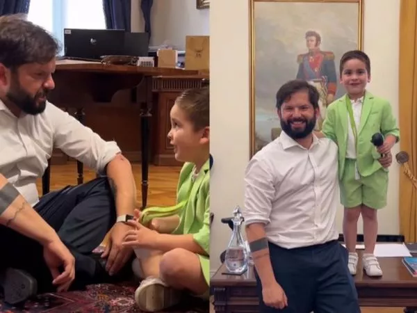 Presidente Gabriel Boric y Santino, niño que se viralizó por llorar al enterarse del término de su mandato