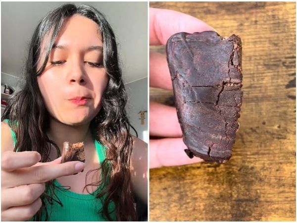 Joven prueba barra de proteína en base a insectos