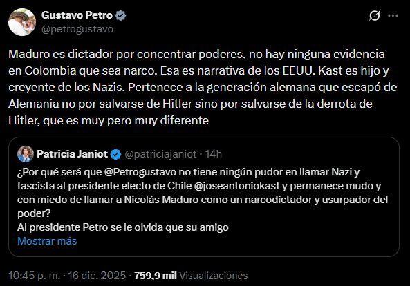 Mensaje de Gustavo Petro en X