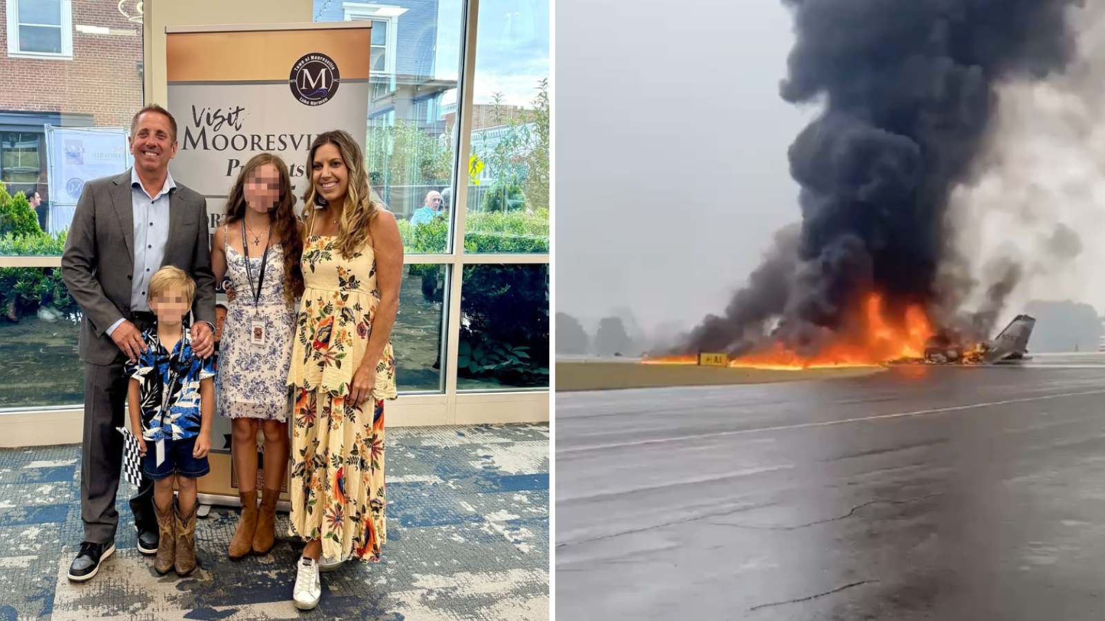 Greg Biffle y su familia junto a imágenes del accidente aéreo