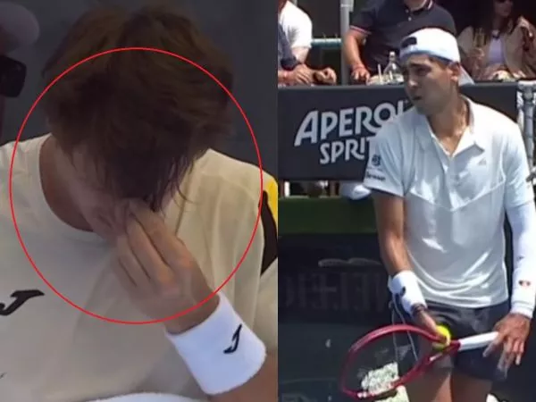 Camilo Ugo Carabelli se cortó el pelo en pleno partido con Alejandro Tabilo