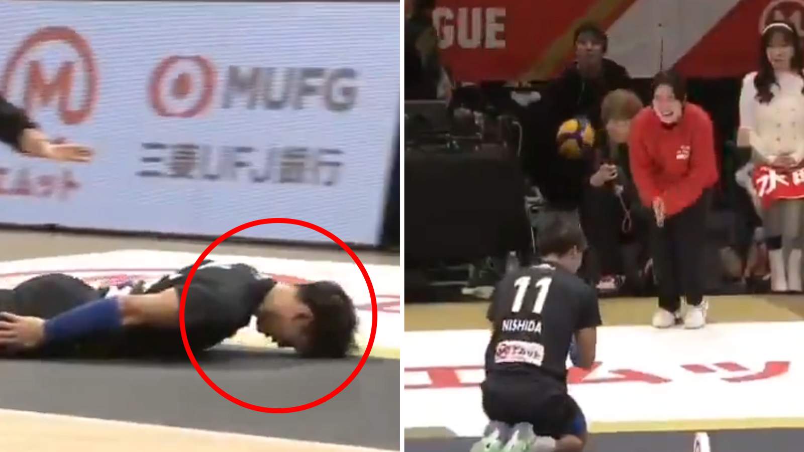 Yuji Nishida lanzándose de cabeza para pedir disculpas tras golpear a una mujer con un pelotazo accidental