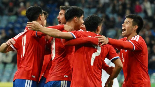 Plantel de la Selección Chilena celebrando un gol