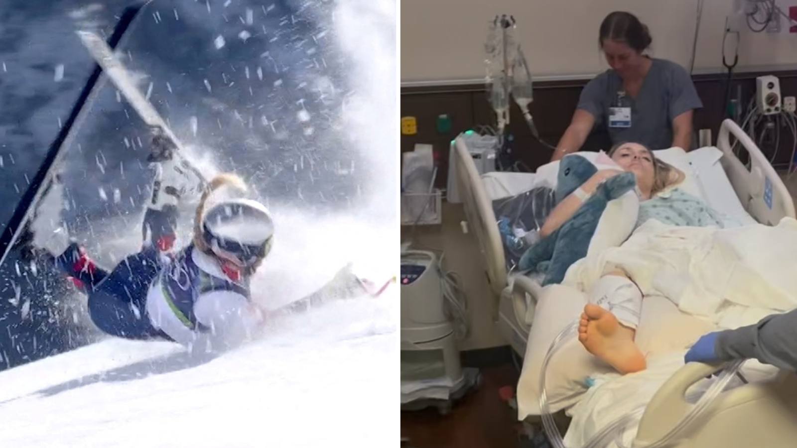 La caída de Lindsey Vonn y ella saliendo de una cirugía