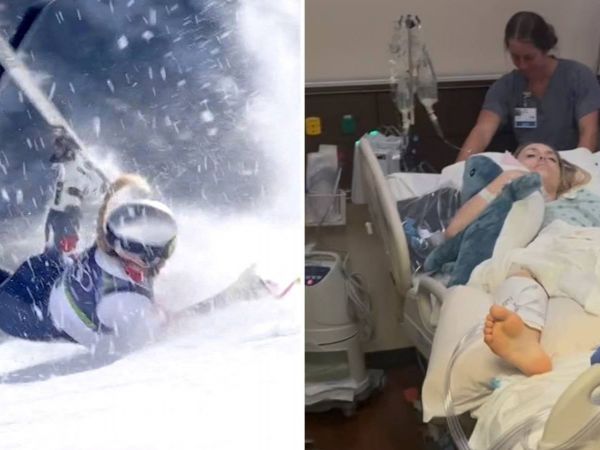 La caída de Lindsey Vonn y ella saliendo de una cirugía