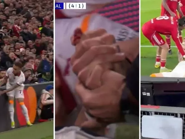 Momento de la lesión de Noa Lang ante Liverpool