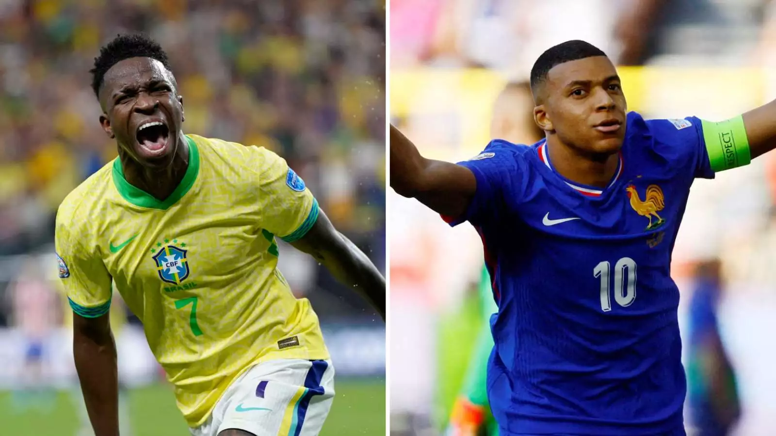 Vinicius Junior y Kylian Mbappé jugando por sus selecciones