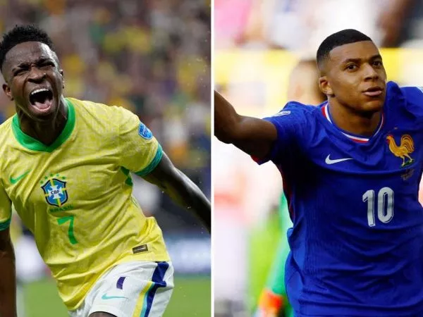 Vinicius Junior y Kylian Mbappé jugando por sus selecciones