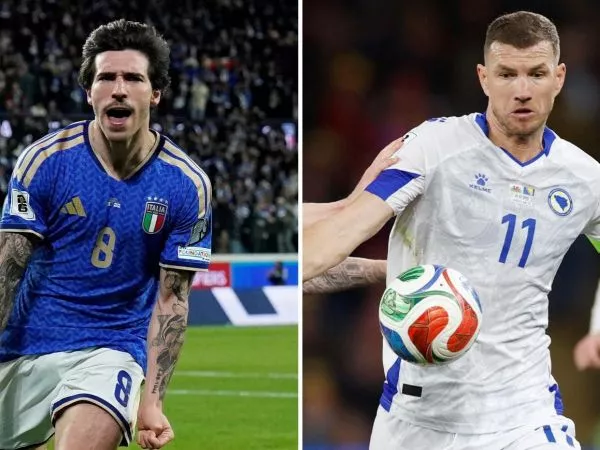 Sandro Tonali y Edin Dzeko disputando un partido por sus selecciones