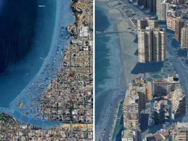 Captura del modelo que proyecta cómo sería un tsunami en Viña del Mar