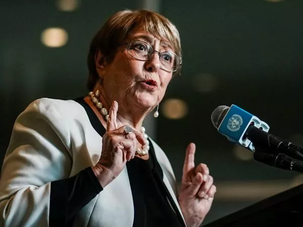 Michelle Bachelet en un punto de prensa de la ONU